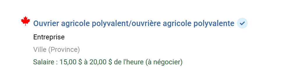 Capture d’écran de l’aperçu d’une offre d’emploi dans les résultats de recherche.